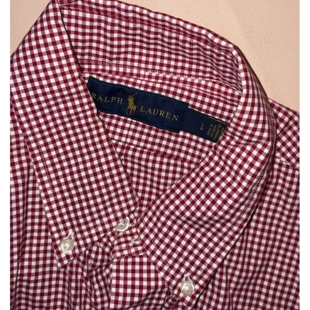 Polo Ralph Lauren Red White Gingham Check Button Down Mens Large